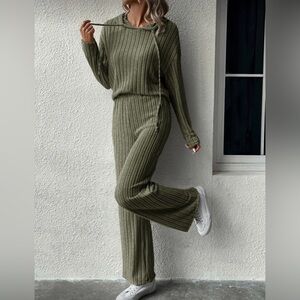 Olive Ribbed Knit Set